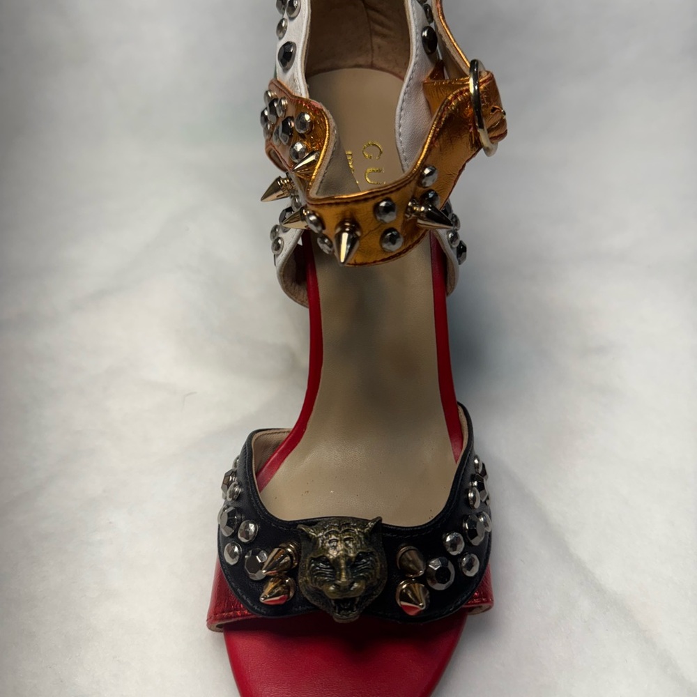 Gucci Red, Green, and Gold Spiked Heels - Picture 3 of 13
